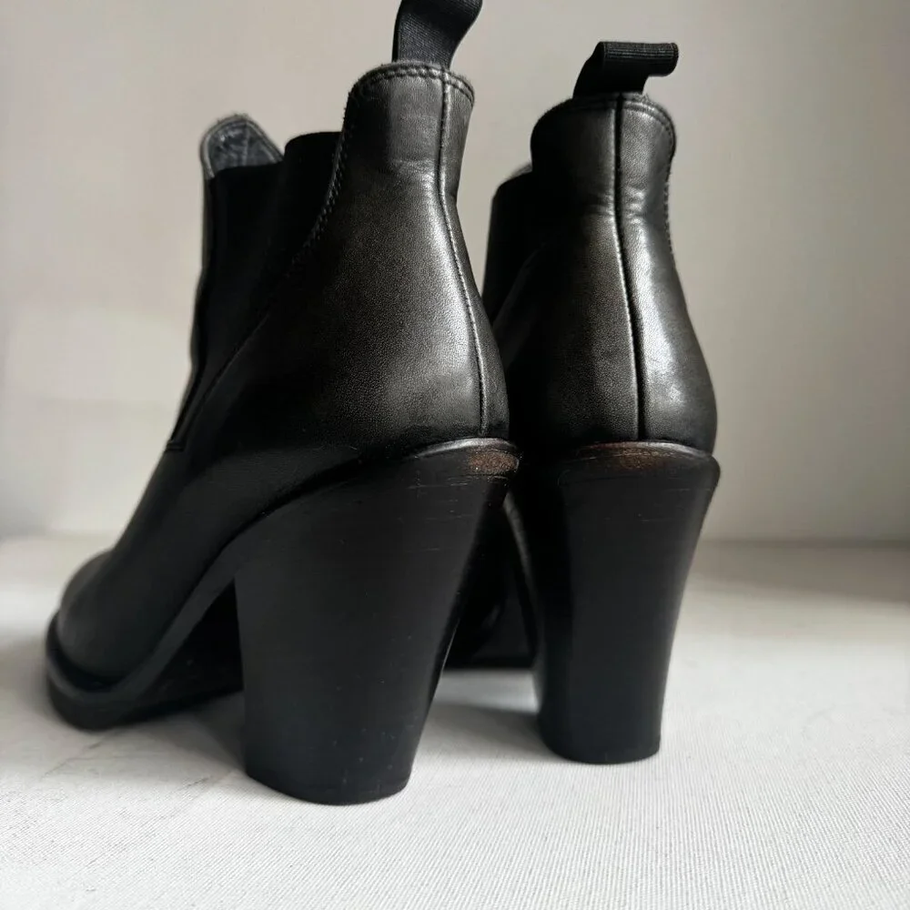 ACNE Black Gunmetal Grey Short leather Booties 38